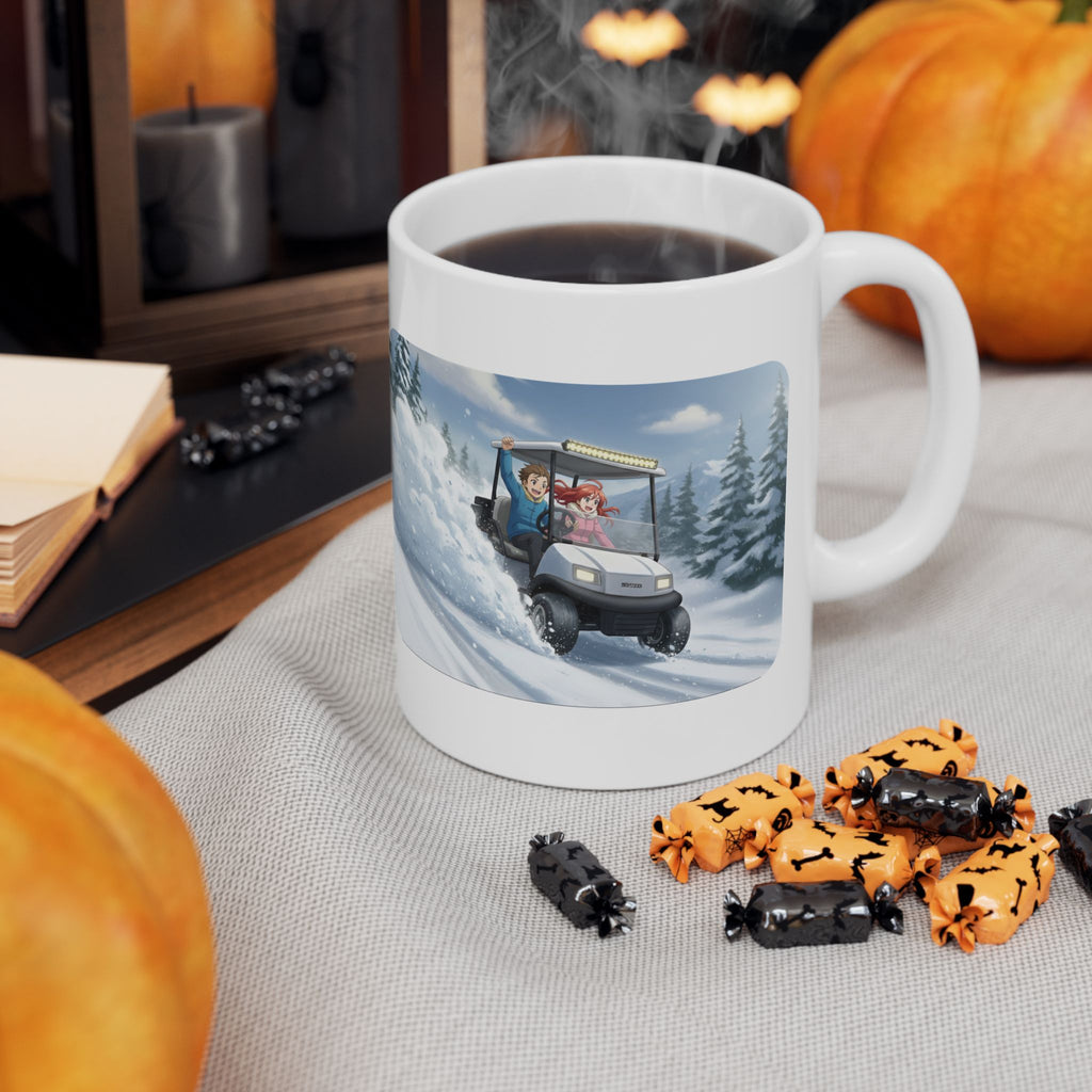Anime Golf Cart Winter Racing Adventures #2 White Ceramic Mug — Find Your Path To The Essentials Cup (11oz & 15oz)