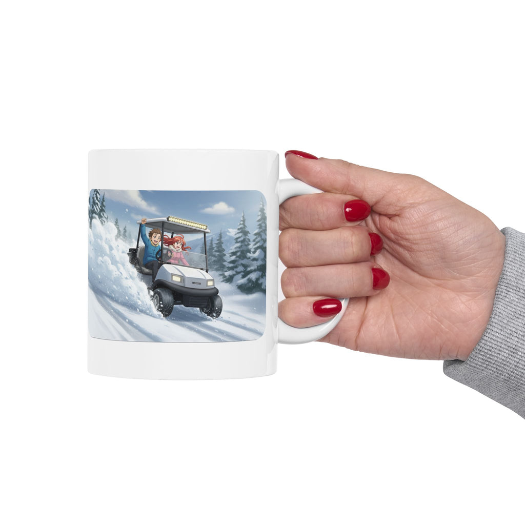 Anime Golf Cart Winter Racing Adventures #2 White Ceramic Mug — Find Your Path To The Essentials Cup (11oz & 15oz)
