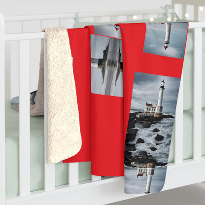 Lighthouse "Rojo" Red Sherpa Fleece Blanket