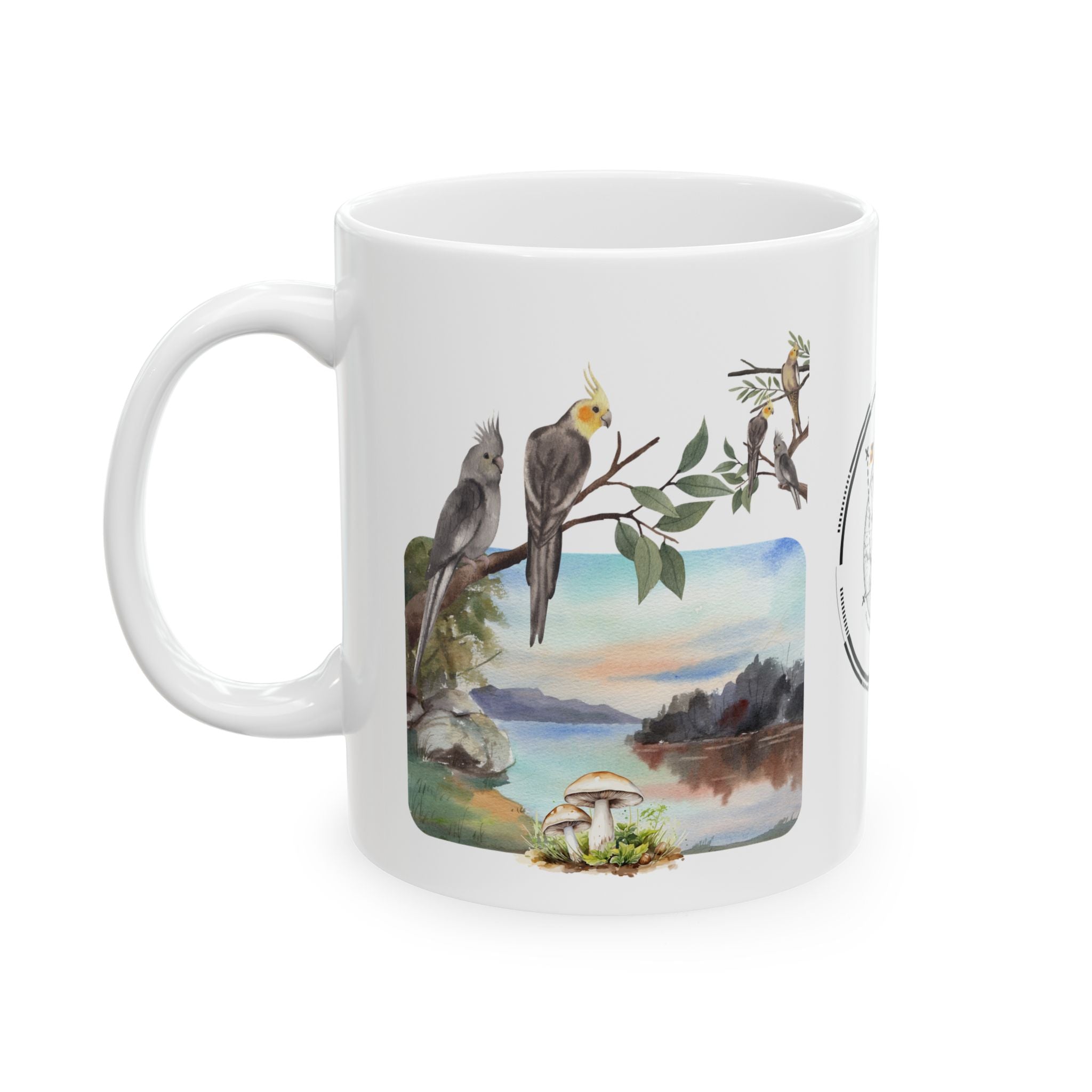 Joy of Life Tranquil Morning White Ceramic Mug — Serene Wilderness Lake Cup (11oz/15oz)