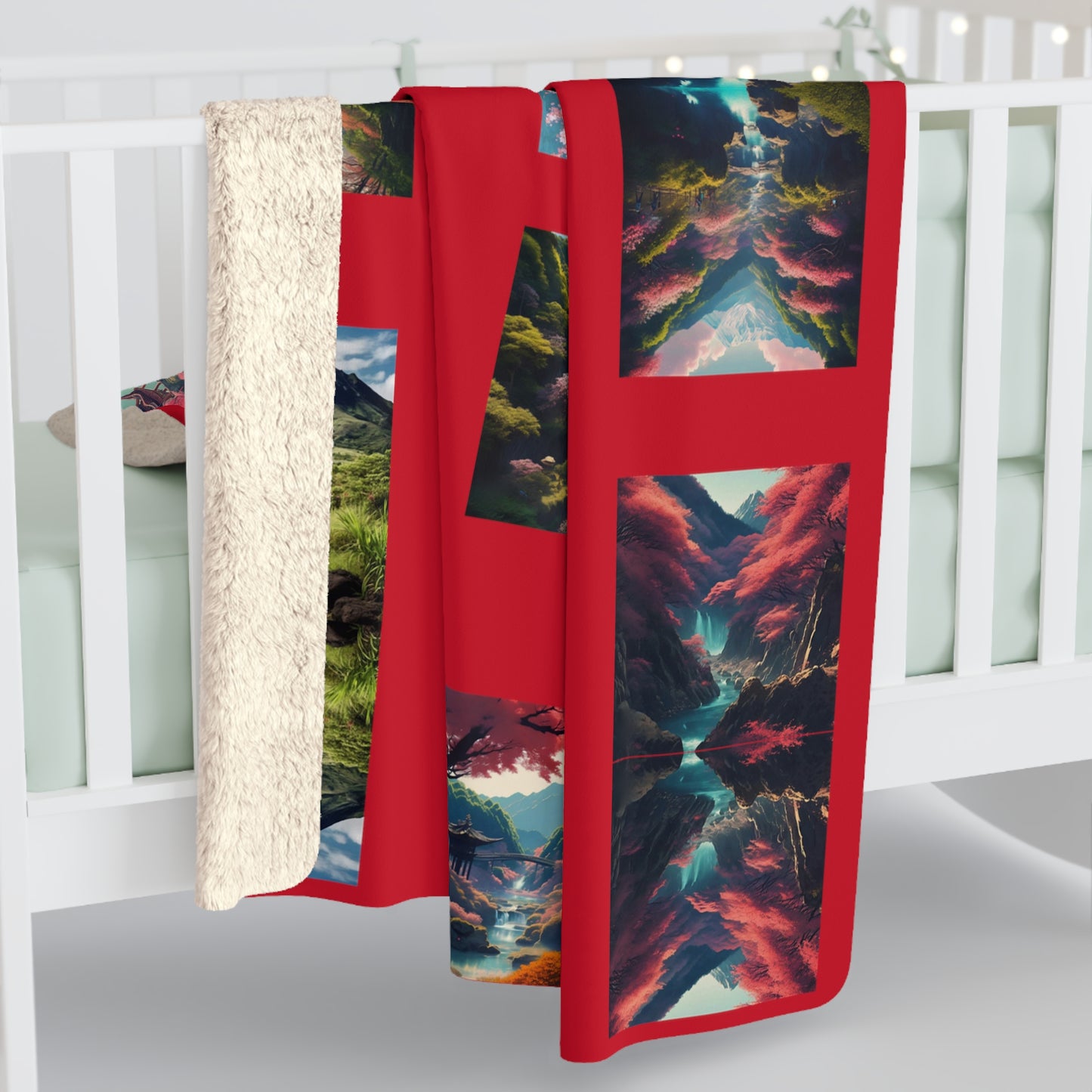 Artzy Scenic Red Sherpa Fleece Blanket