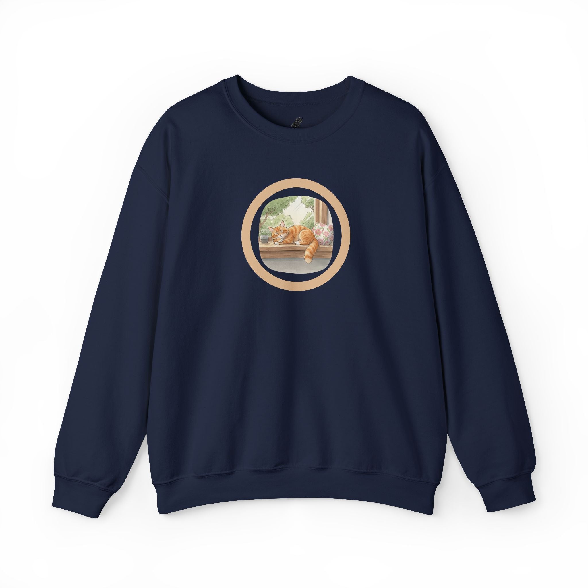 Cozy Window Cat Crewneck Sweatshirt — Relaxing Cat Napping Sweater