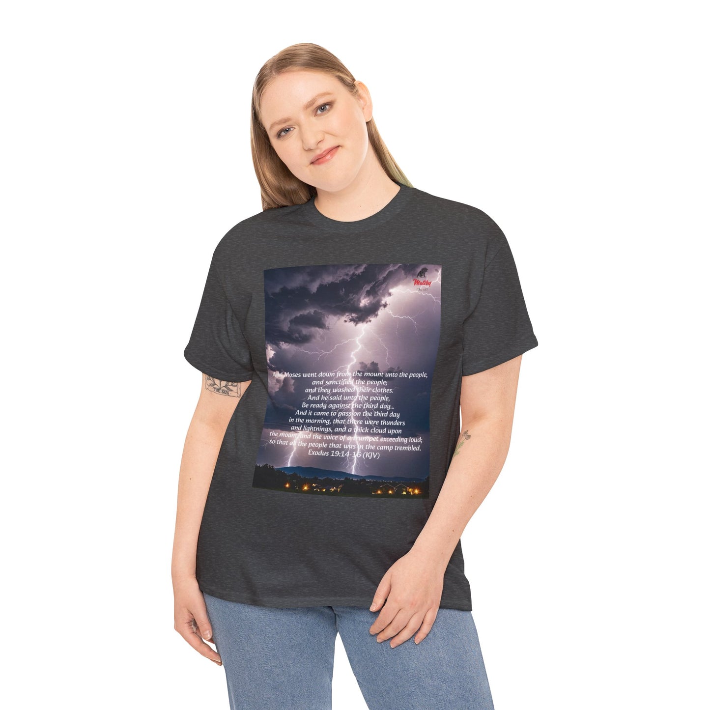 Lightning Style People Tremble Unisex Heavy Cotton Tee, Dual Side, W Font