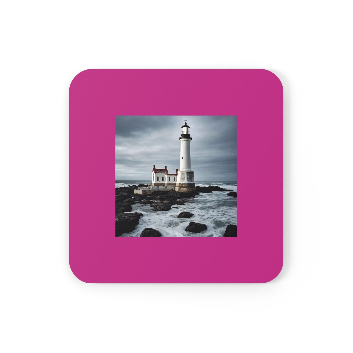 Matiby Lighthouse Pink Cork Back Coaster