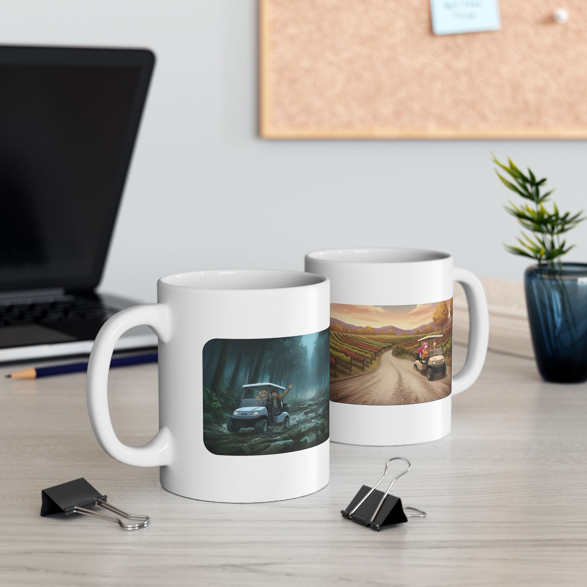 Anime Golf Cart Seasonal Adventures #6 White Ceramic Mug — Find Your Path To The Essentials Cup (11oz & 15oz)