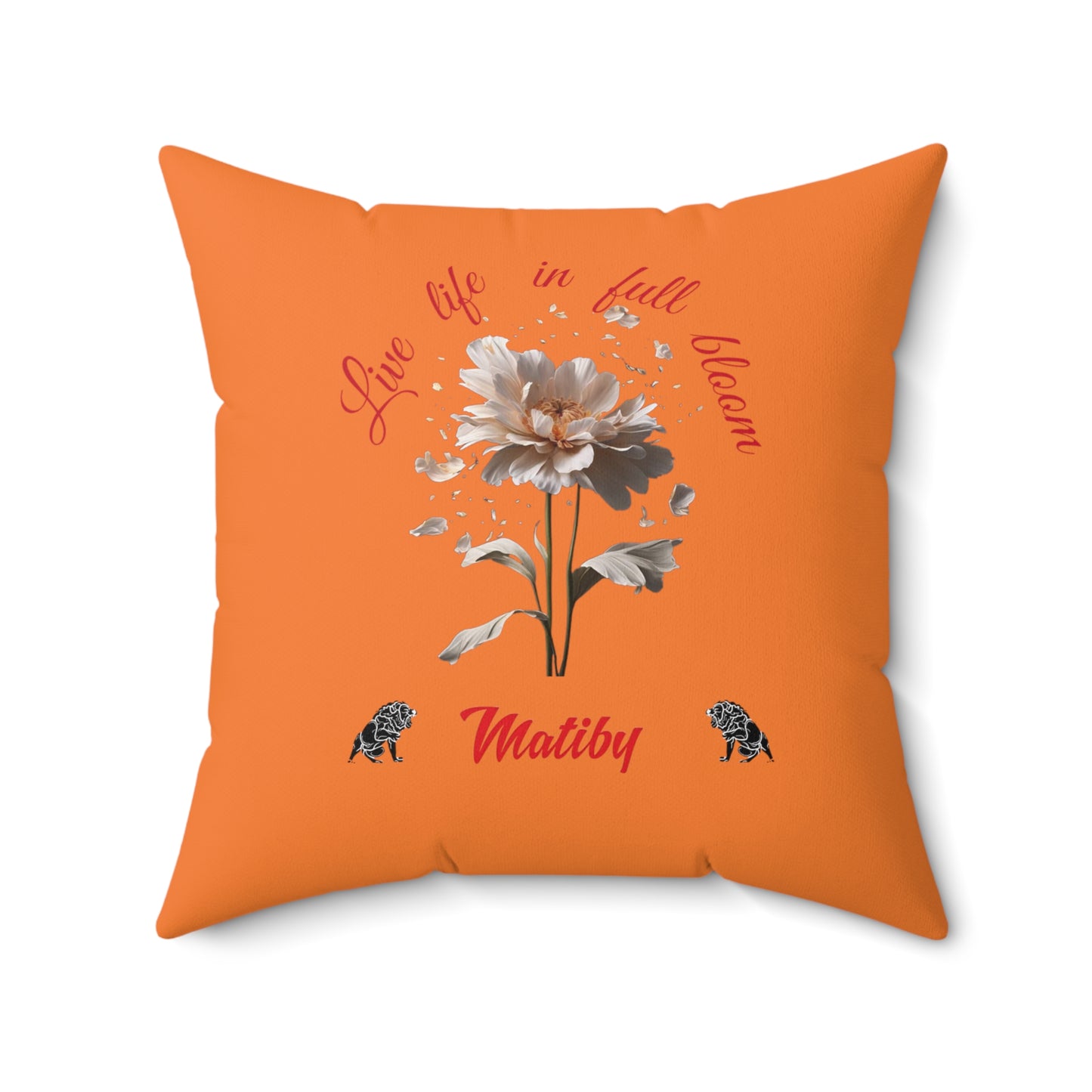 Orange Flower Spun Polyester Square Pillow