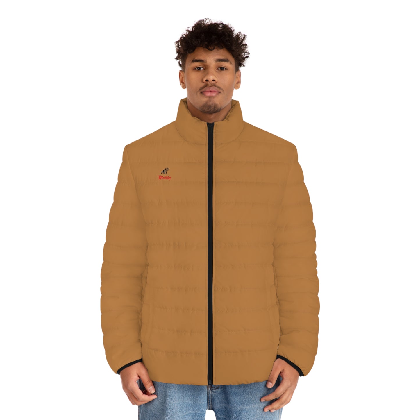 Men's Light Brown Puffer Jacket (AOP)