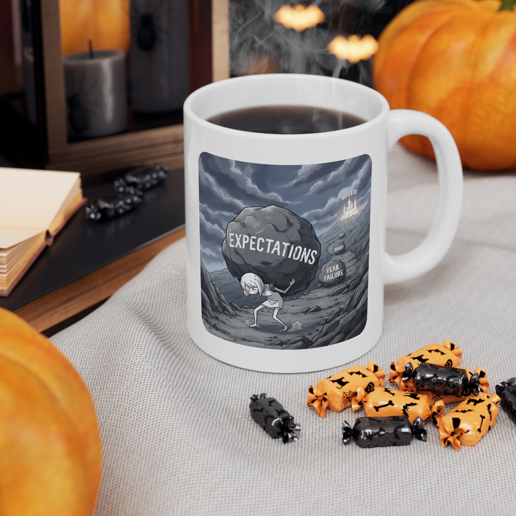 Unbreakable Women Battling "Invisible Disabilities" White Ceramic Mug, (11oz, 15oz), Overcoming Expectations Female Warrior Cup