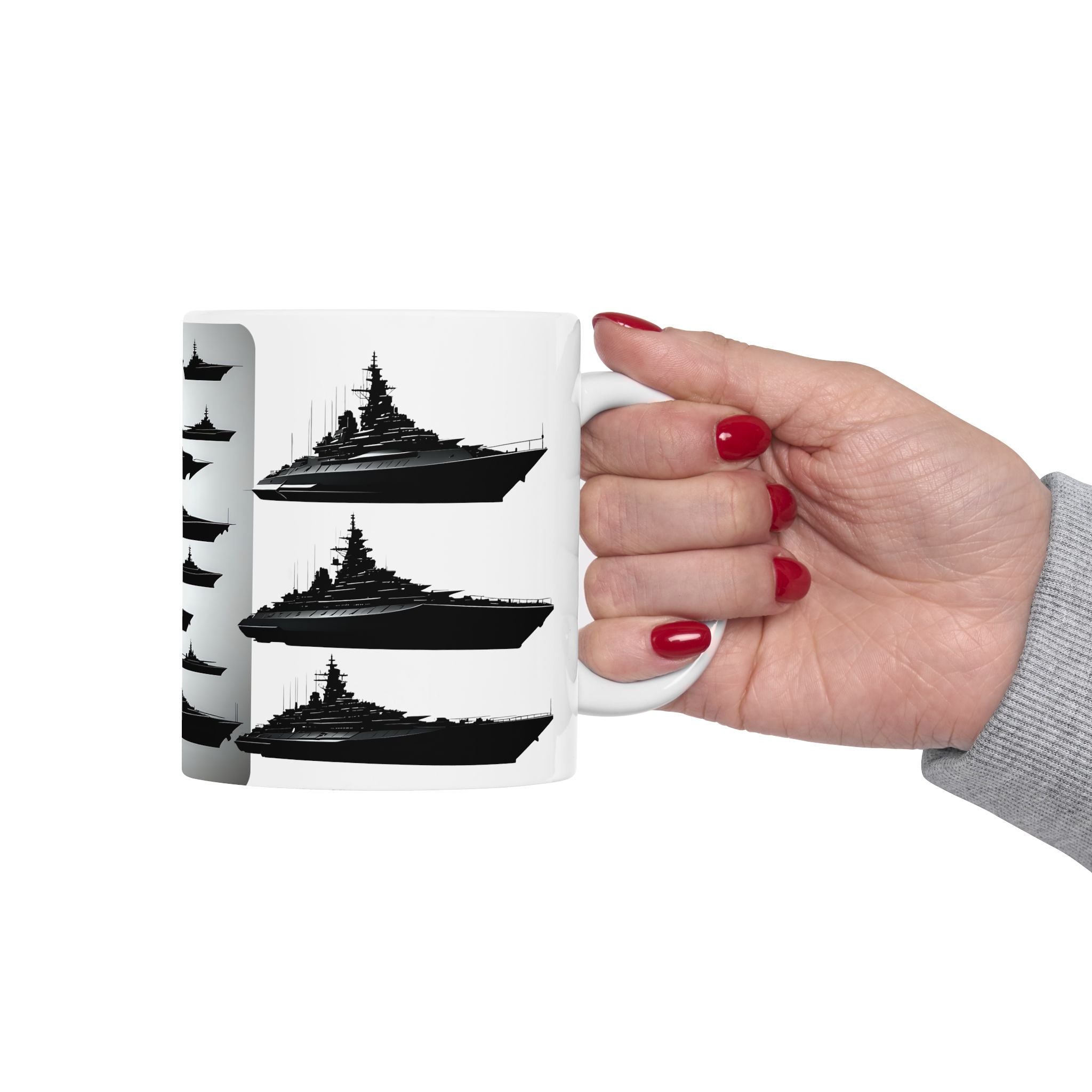 Tactical Battleship Silhouettes White Ceramic Mug — Naval Maritime Warships Cup (11oz & 15oz)