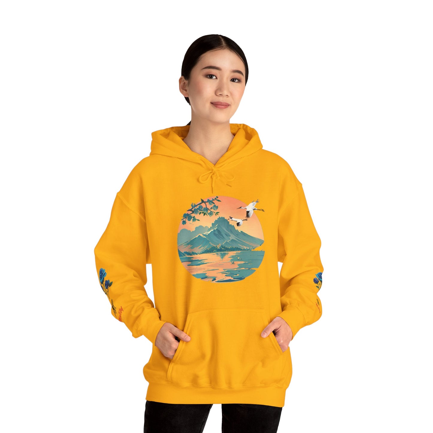 Japanese Blue Roses Landscape Unisex Heavy Blend™ Hooded Sweatshirt