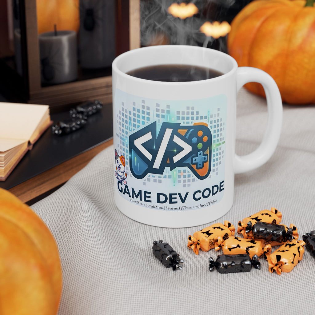 Game Dev Code White Ceramic Mug — Cute Gaming Panda & Adorables, 11oz/15oz