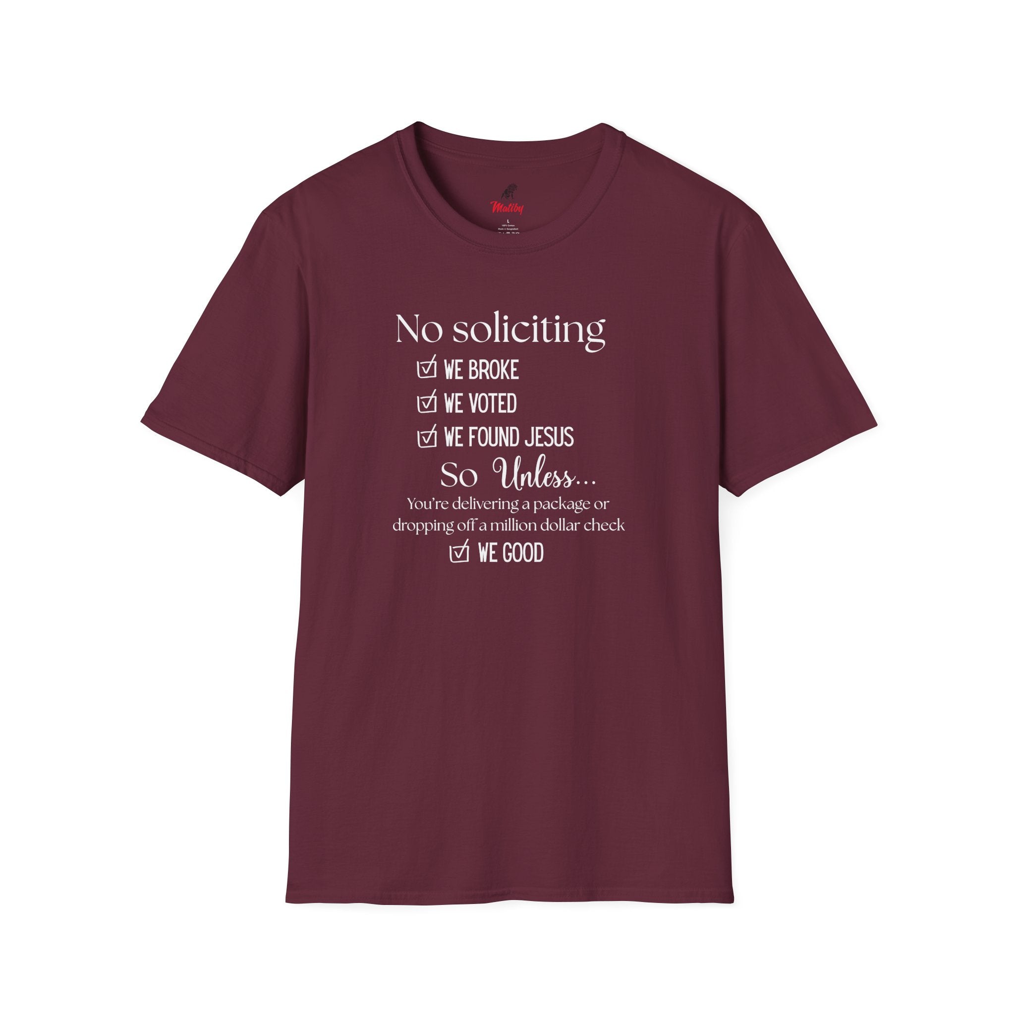 No Soliciting T-Shirt #2 — "Unless..." Funny Checklist Tee (All of the Above)