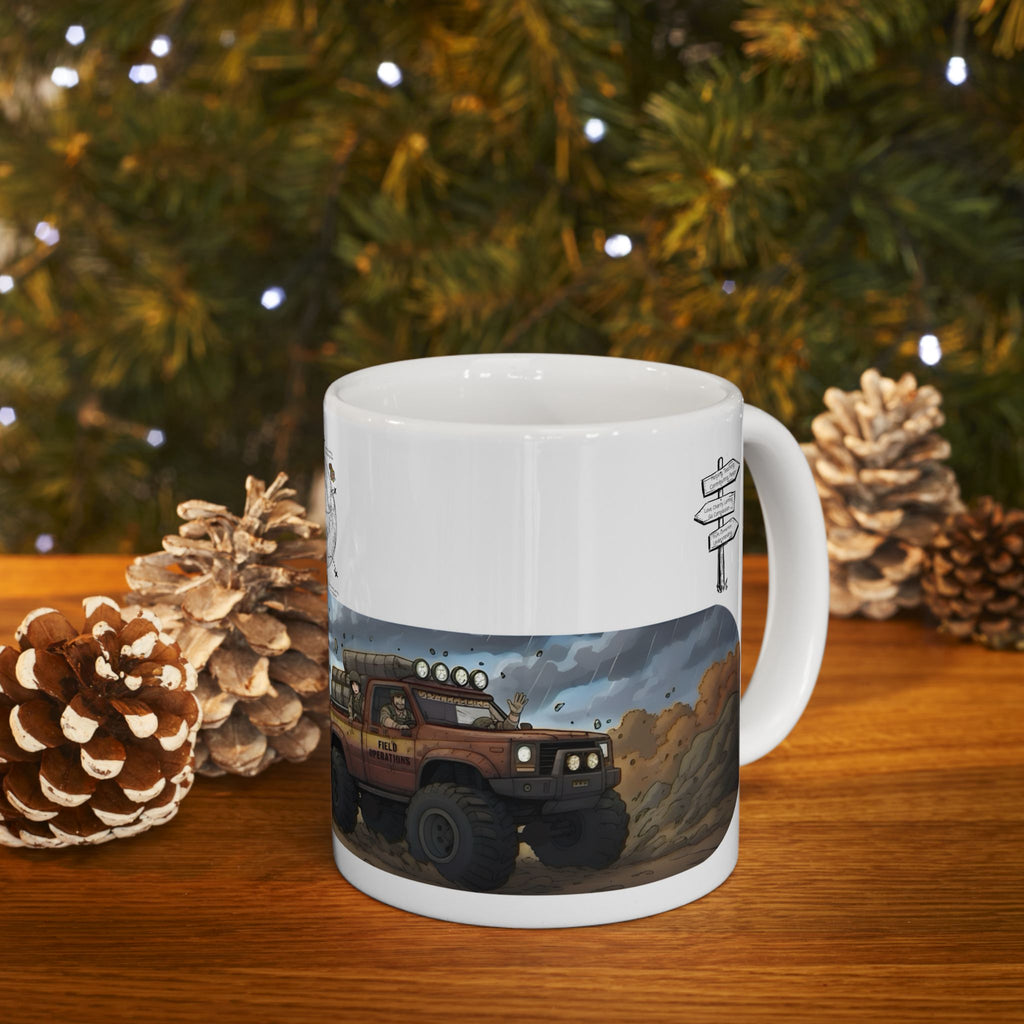 Adventure Trucks #3, Army Field Operation White Ceramic Mug — Find Your Path To The Essentials Cup (11oz & 15oz)