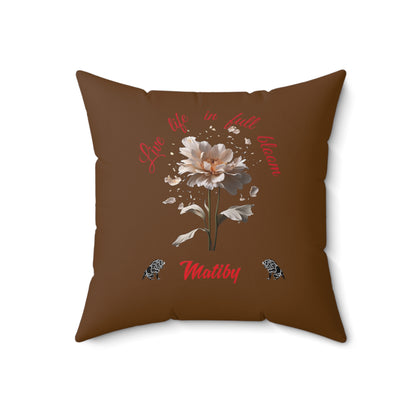 Brown Flower Spun Polyester Square Pillow