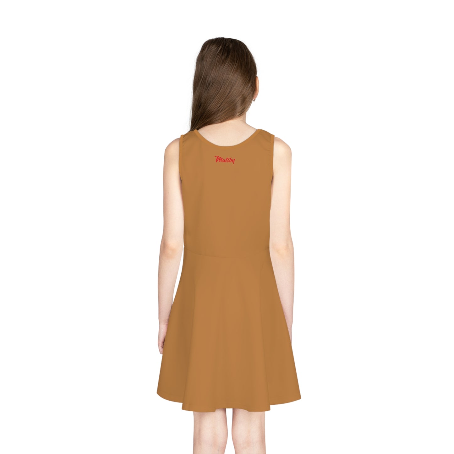 Girls' Light Brown Sleeveless Sundress (AOP)