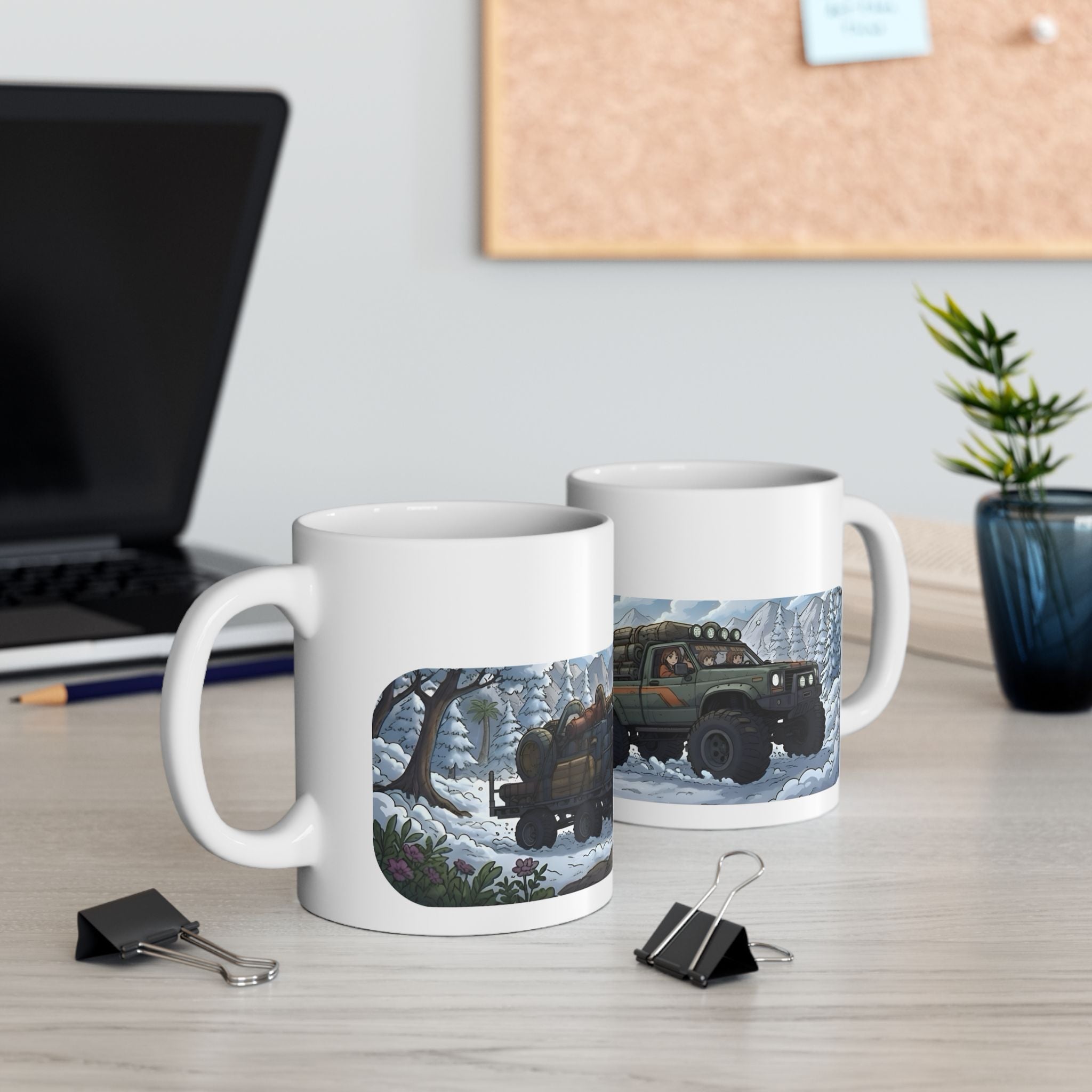Adventure 4x4 Trucks #41, Off-Roading Mama Helping Daughter  White Ceramic Mug — Find Your Path To The Essentials Cup (11oz & 15oz)