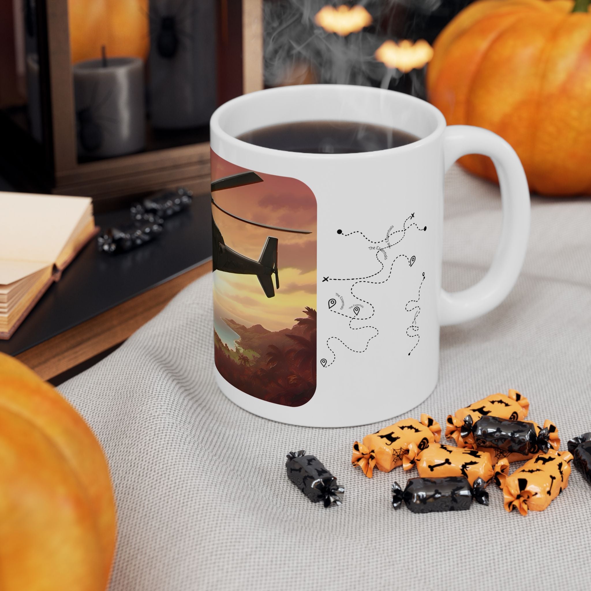 Anime Helicopter Adventure #2 Sunset Beach White Ceramic Mug – Celebrating Companionship, Creativity & Life’s Little Wonders Cup (11oz/15oz)