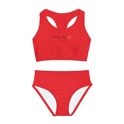 Girl's "Rojo" Red Two Piece Swimsuit (AOP)