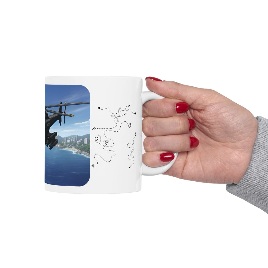 Touring Heli Over Glam City Coast White Ceramic Mug – Friends, Family & Imaginative Adventures, Celebrating Companionship, Creativity & Life’s Little Wonders Cup (11oz/15oz)