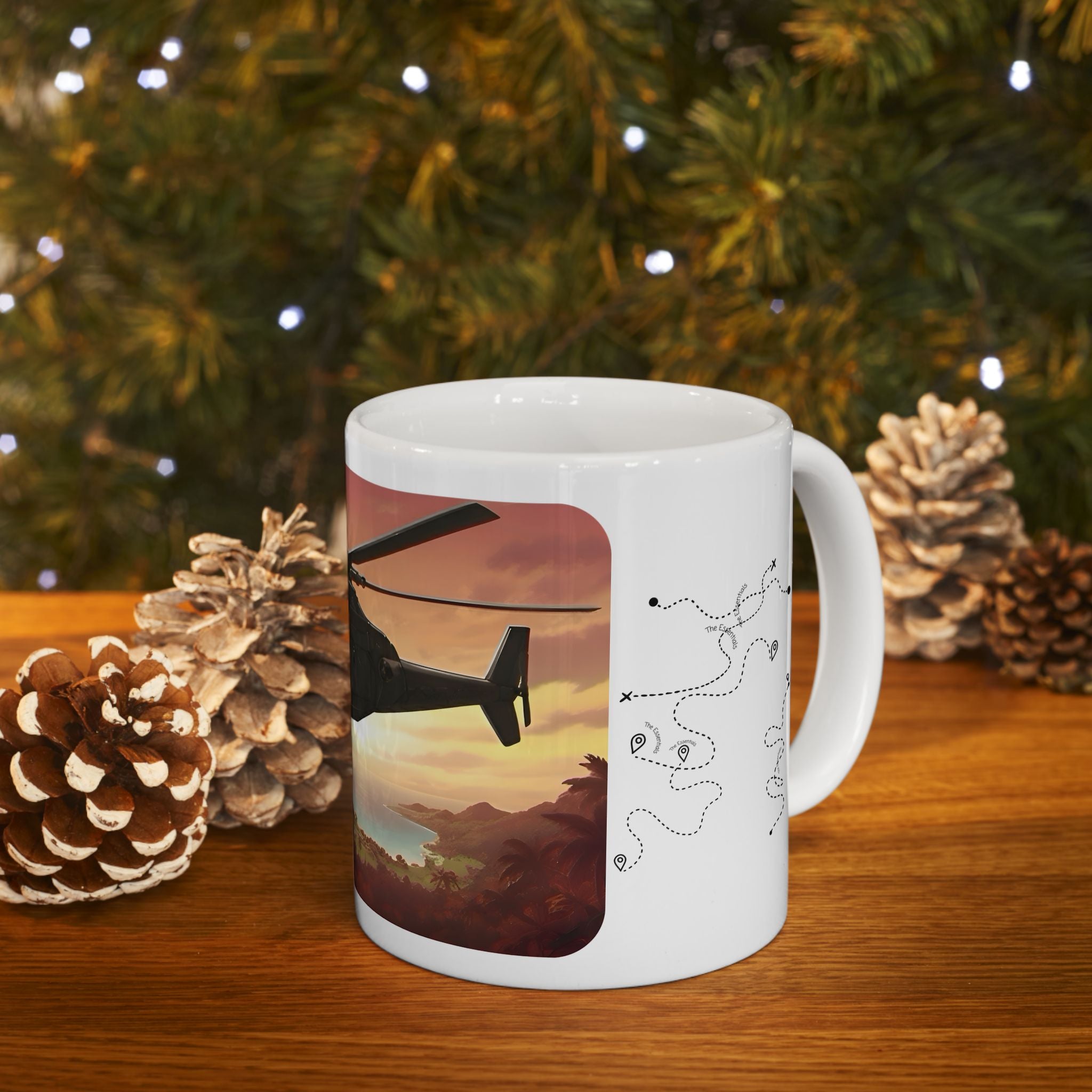 Anime Helicopter Adventure #2 Sunset Beach White Ceramic Mug – Celebrating Companionship, Creativity & Life’s Little Wonders Cup (11oz/15oz)