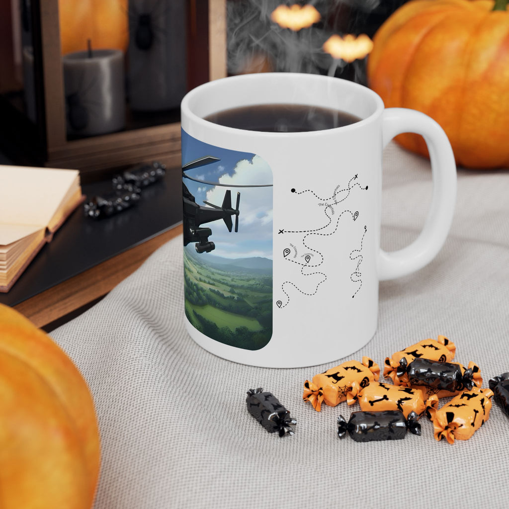 Touring Stealth Heli Scenic Blast Over Lofty Countryside White Ceramic Mug – Friends, Family & Imaginative Adventures, Celebrating Companionship, Creativity & Life’s Little Wonders Cup (11oz/15oz)