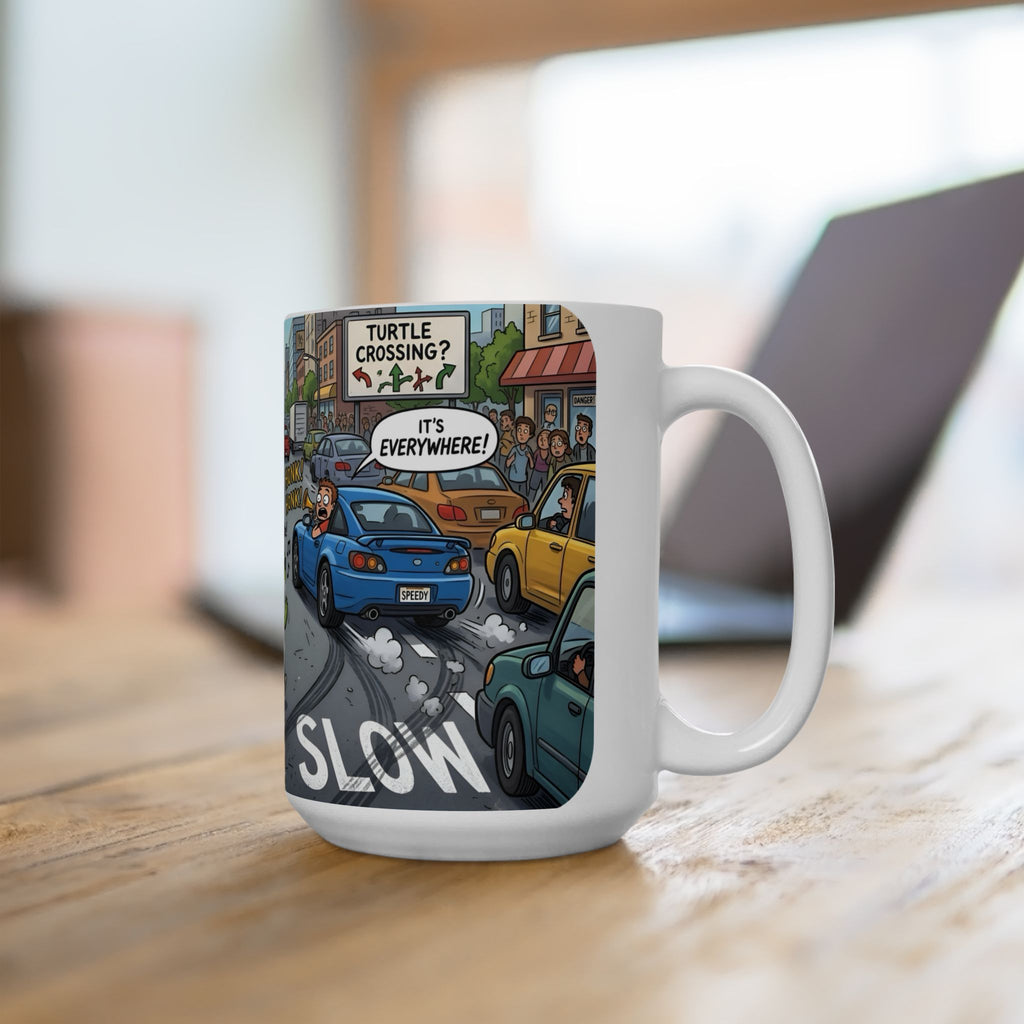 Cute Turtle Crossing White Ceramic Mug, Cruising Vibes Cup (11oz, 15oz)