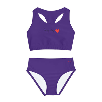 Girl's "Sunny Day" Purple Two Piece Swimsuit (AOP)