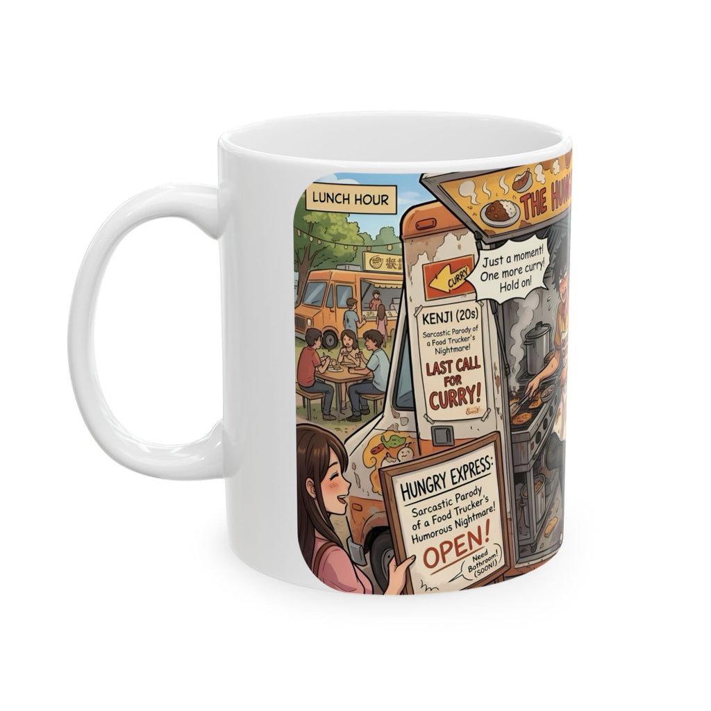 The Hungry Express "Gotta Go" White Ceramic Mug, Busy Food Truck Crew Cup (11oz/15oz)