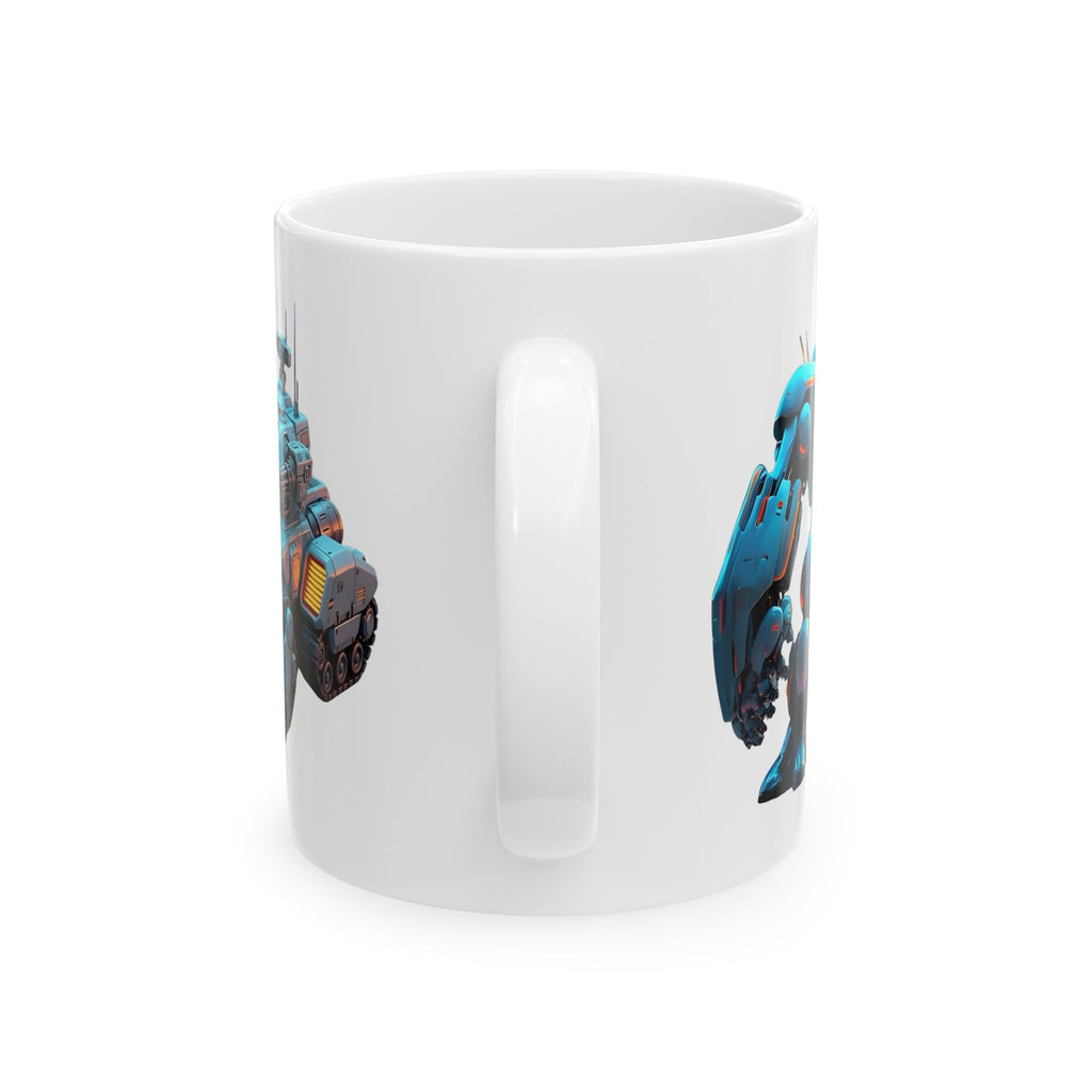 'The Meks' Sci‑Fi Mech Robot #8 White Ceramic Mug (11oz & 15oz), Mech Squad Tank Cup