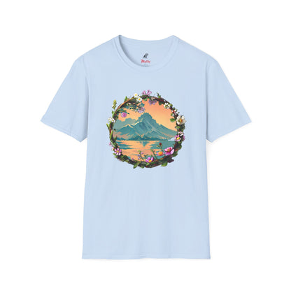 Japanese Blue Rose Landscape Unisex Softstyle T-Shirt