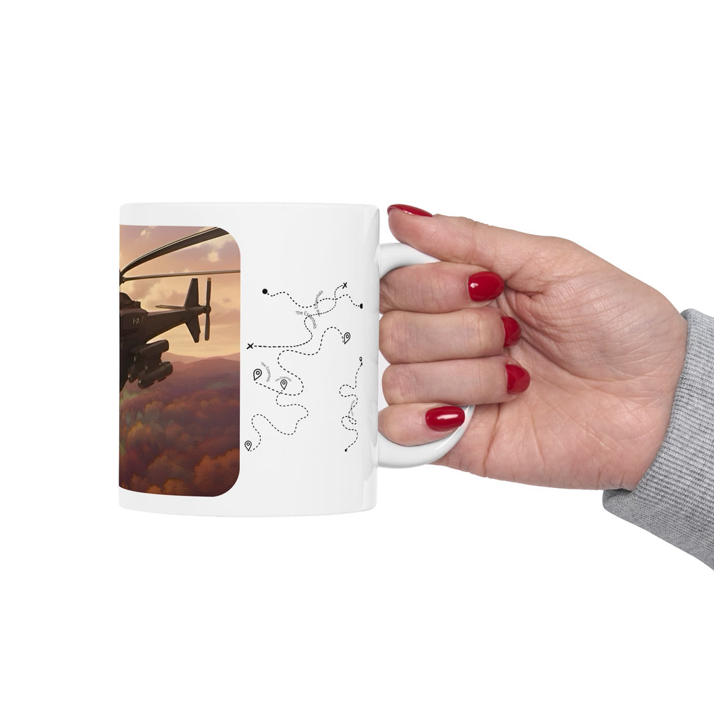 Touring Heli Over Autumn Fall Countryside White Ceramic Mug – Friends, Family & Imaginative Adventures, Celebrating Companionship, Creativity & Life’s Little Wonders Cup (11oz/15oz)