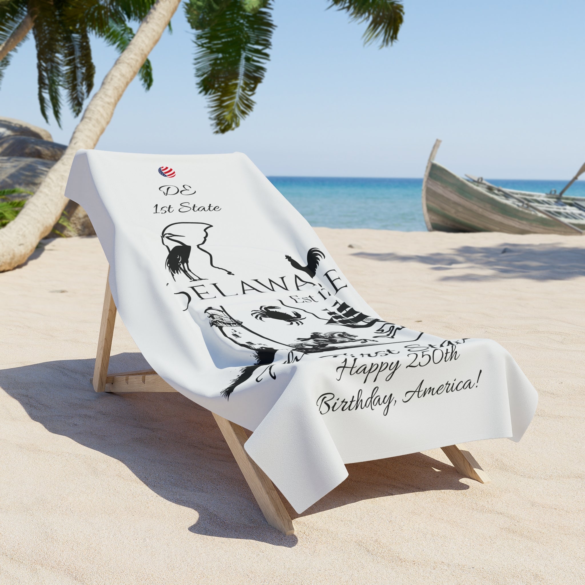 Delaware 1st State Beach Towel, Personalized Custom Images, America's 250th Birthday Celebration Gift, USA Map Decor, Patriotic Towel