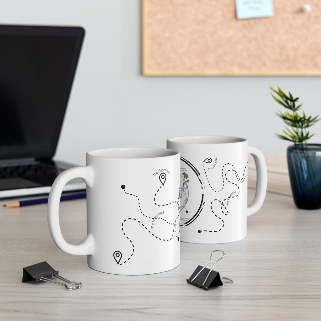 The Essentials Adventure Map #3 White Ceramic Mug — Nautical Compass Life & Treasure Trail Cup (11oz/15oz)