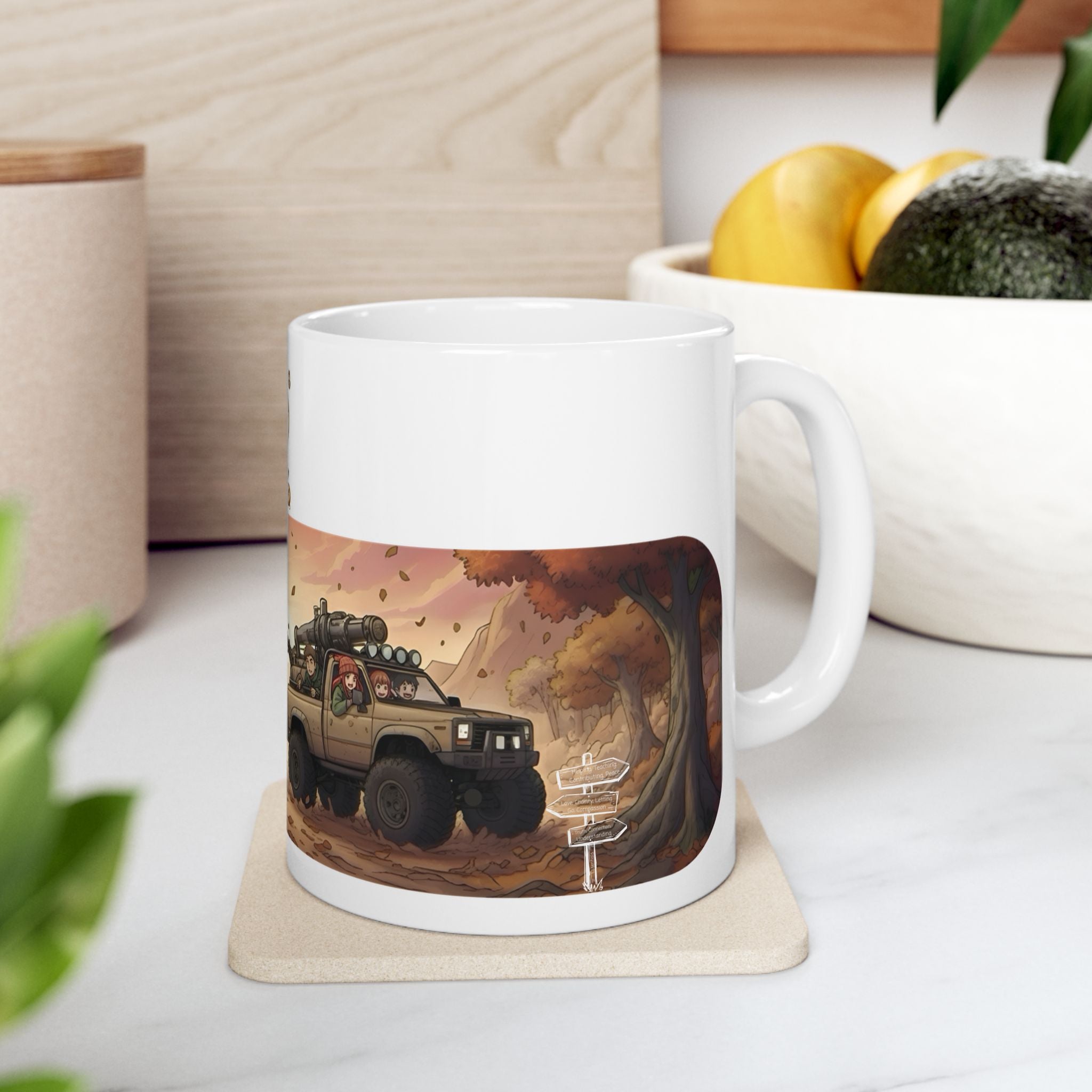 Adventure 4x4 Trucks #38, Sibling Brothers & Sisters On The Move White Ceramic Mug — Find Your Path To The Essentials Cup (11oz & 15oz)