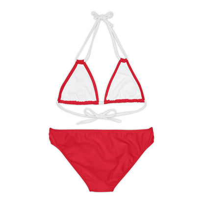 Dark Red Strappy Bikini Set (AOP)