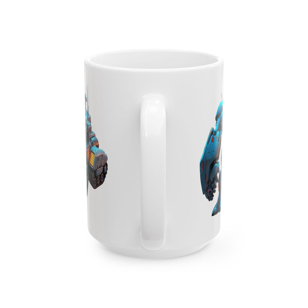 'The Meks' Sci‑Fi Mech Robot #8 White Ceramic Mug (11oz & 15oz), Mech Squad Tank Cup