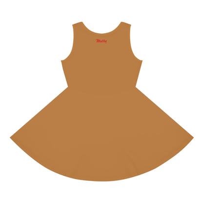 Girls' Light Brown Sleeveless Sundress (AOP)