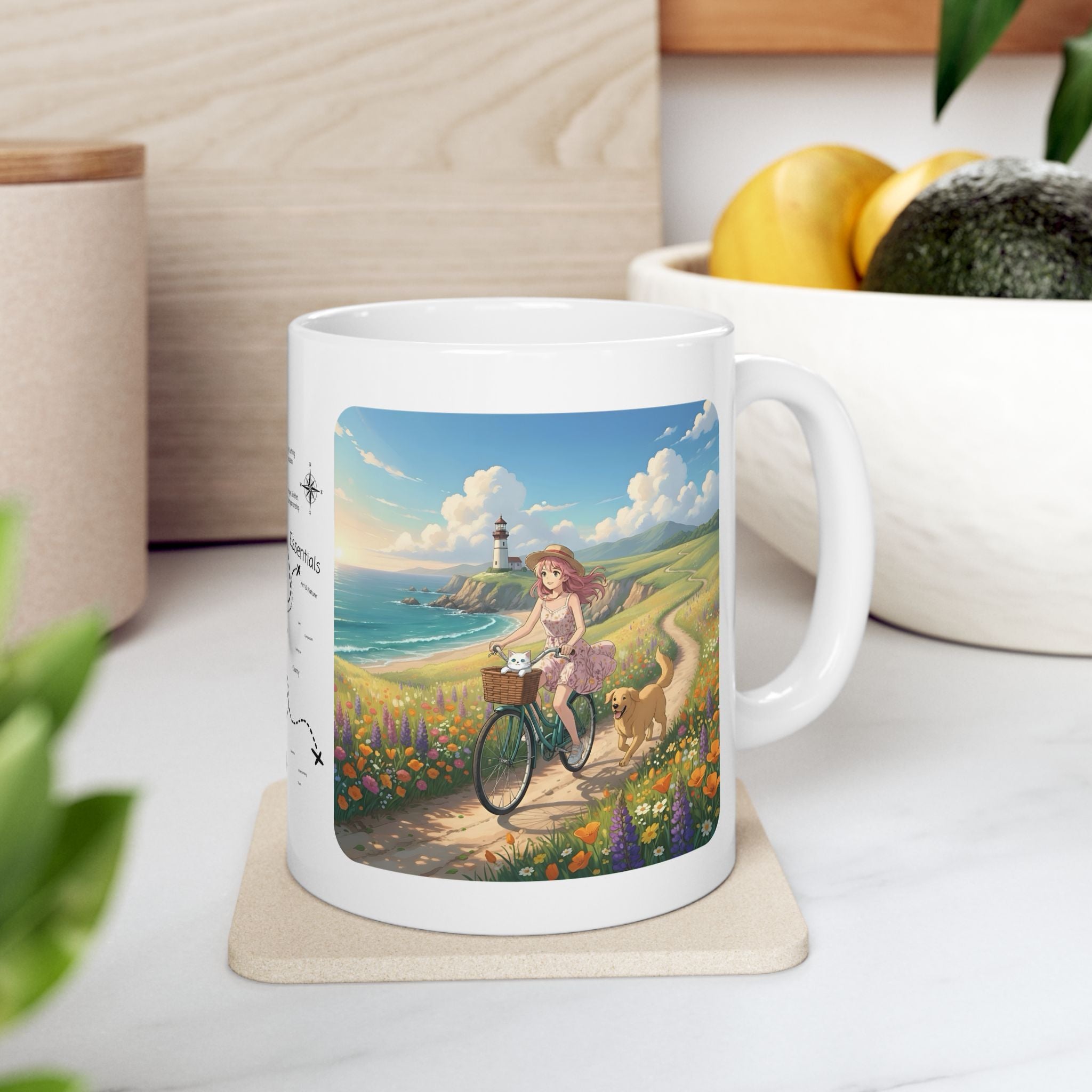 Faithful Friends, Golden Retriever, Orange & White Cats White Ceramic Mug — Calm Lighthouse Reflections Anime Girl Boho Beach Vibes Cup (11oz, 15oz)