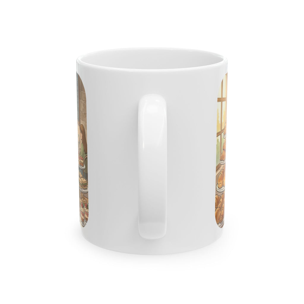 Cat-Astrophe Café White Ceramic Mug — Cute Cat Bakery Date Cup (11oz & 15oz)