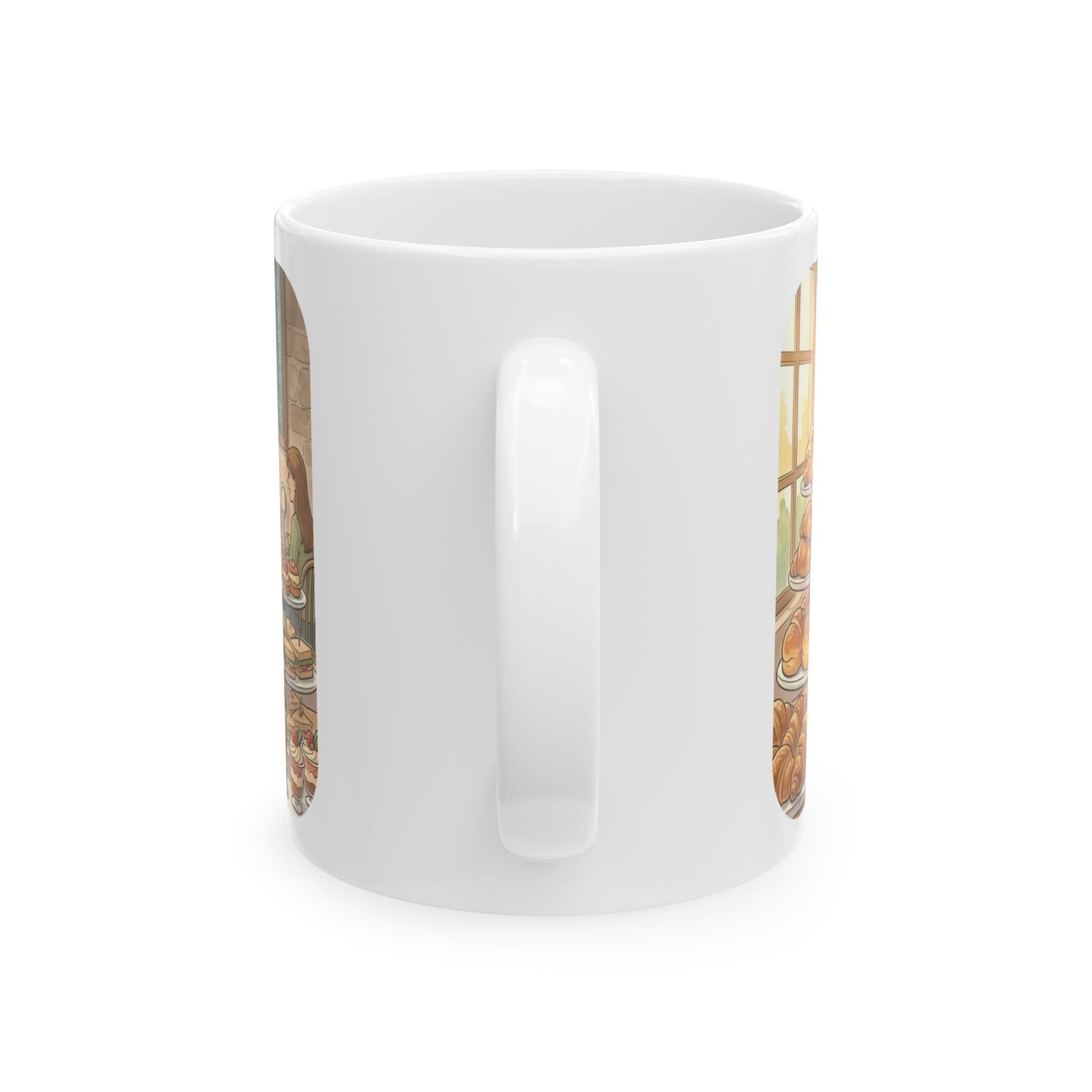 Cat-Astrophe Café White Ceramic Mug — Cute Cat Bakery Date Cup (11oz & 15oz)