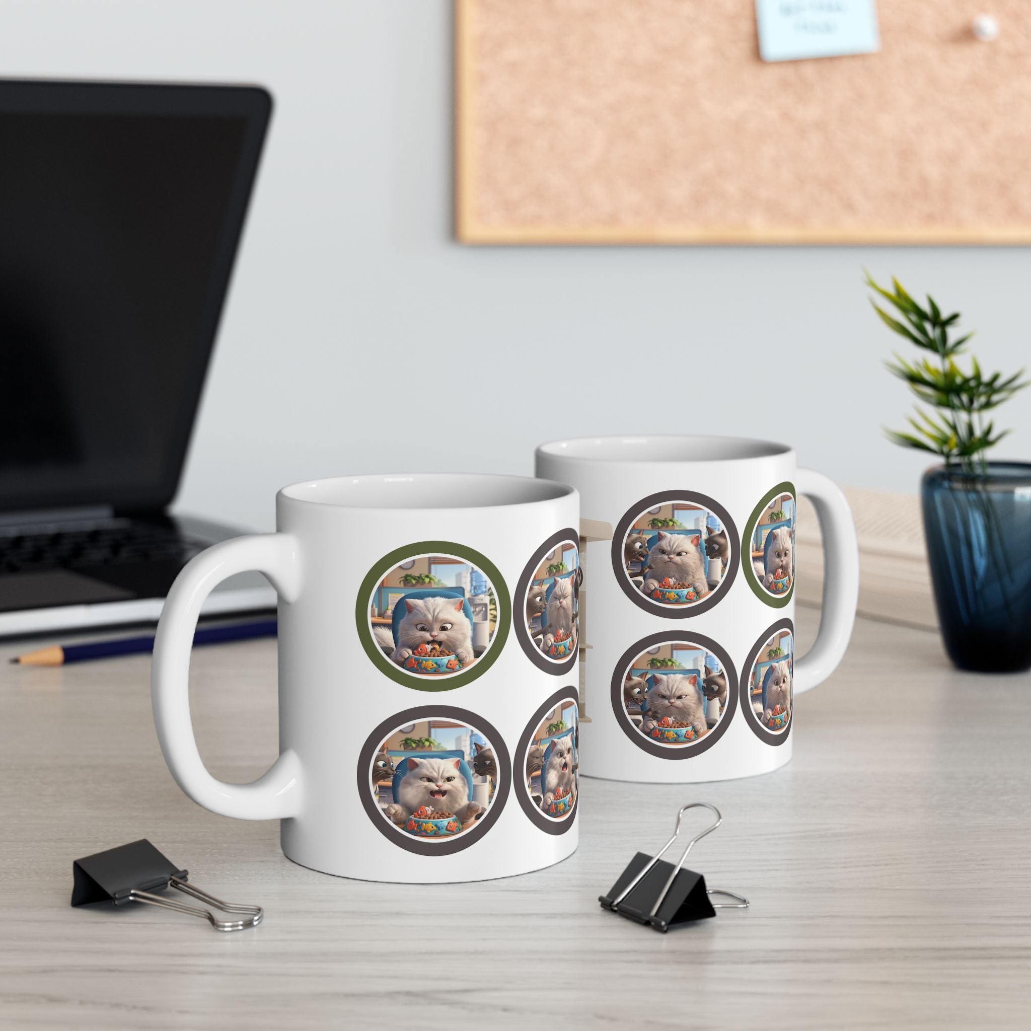Realatable Cat Tower Collage White Ceramic Mug — Don't Bother Me Cute Personified Cup (11oz, 15oz)