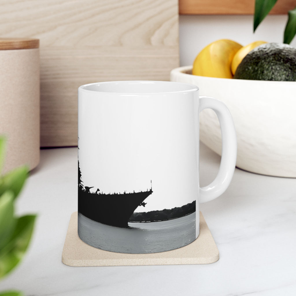 Resolute Silhouette Of A Mighty Warship Mug (11oz & 15oz), Navy Memorabilia White Ceramic Cup