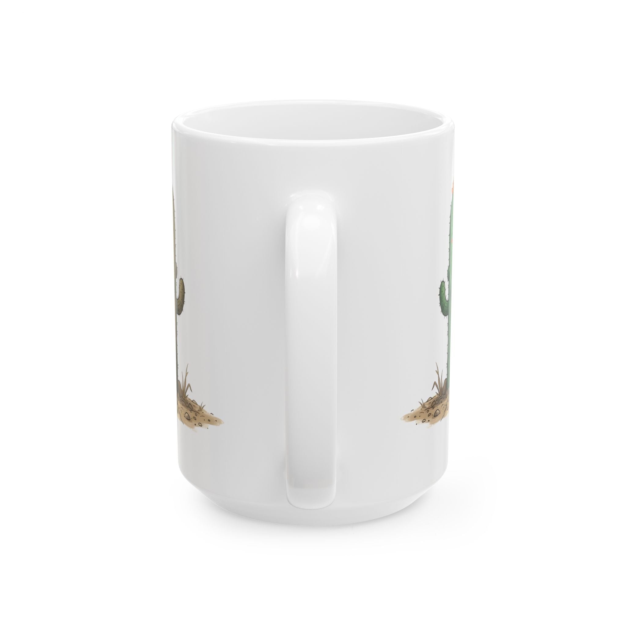 Cactus Couple White Ceramic Mug — Cute Potted Terracotta Tea Cup (11oz & 15oz)