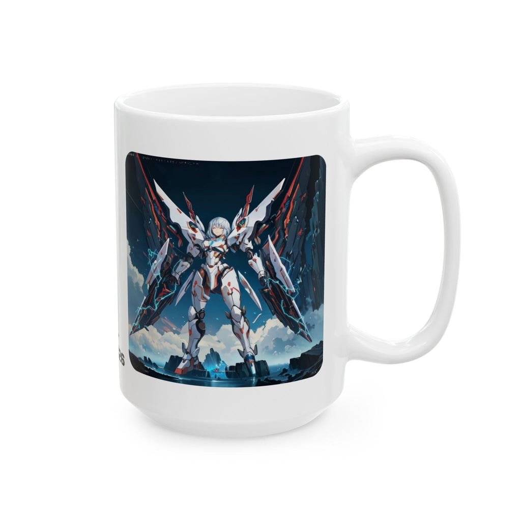Sentience Rising MEK-EVA13X26 Prototype White Ceramic Mug | Sci-Fi NeoSentinel Uprising