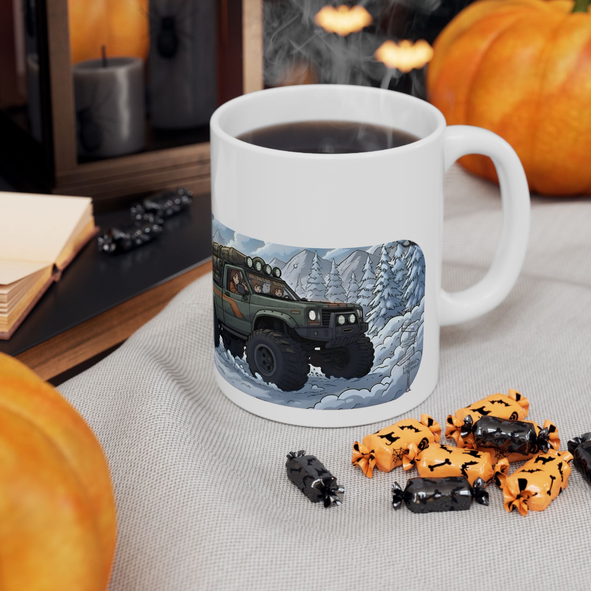 Adventure 4x4 Trucks #41, Off-Roading Mama Helping Daughter  White Ceramic Mug — Find Your Path To The Essentials Cup (11oz & 15oz)