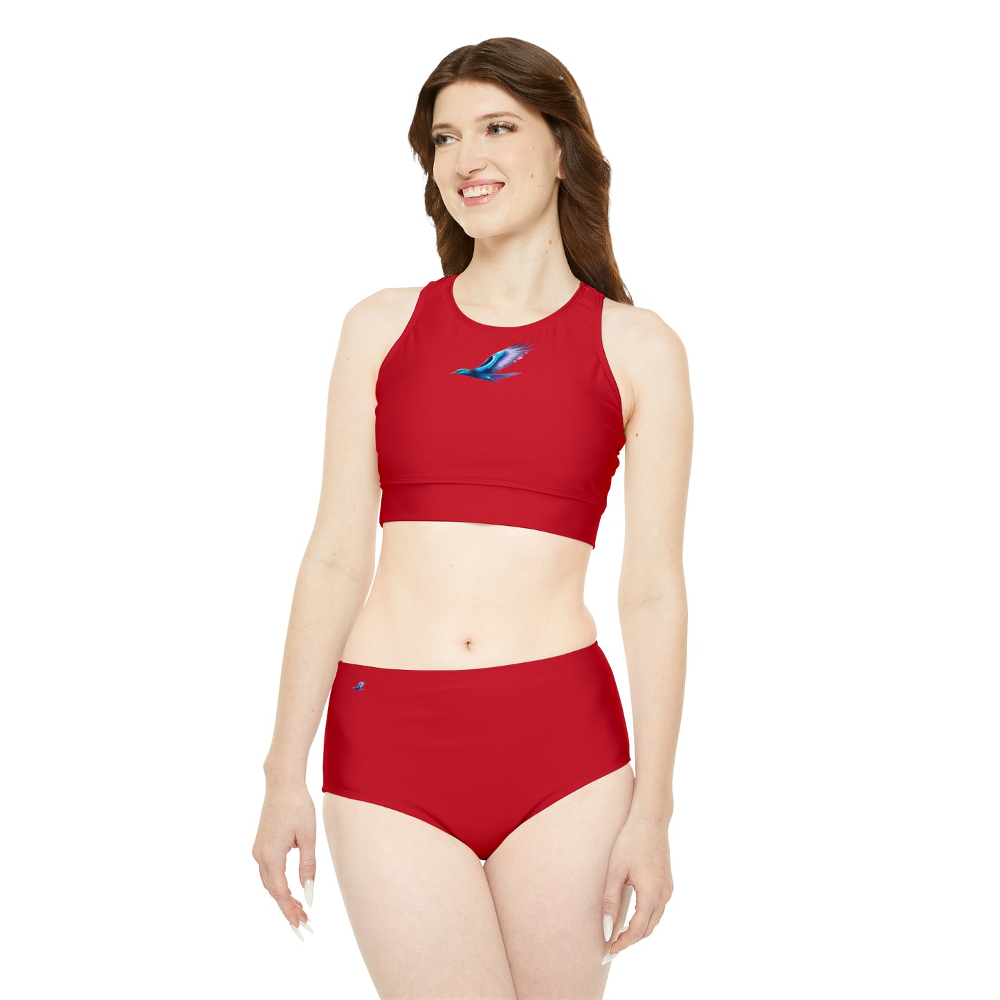 Dark Red Sporty Bikini Set (AOP)