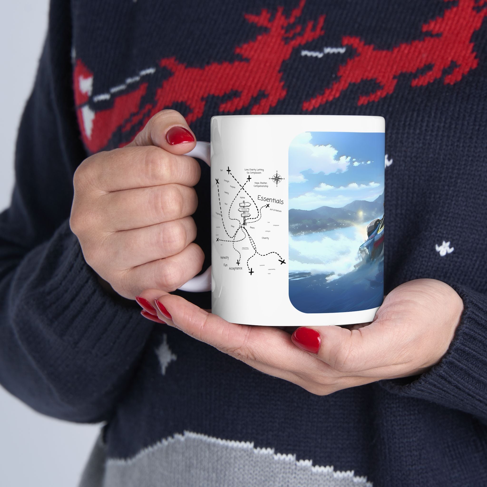 Adrenaline Boat Race #3 for Friends & Couples White Ceramic Mug — Anime Speedboat Treasure Map Cup (11oz/15oz)