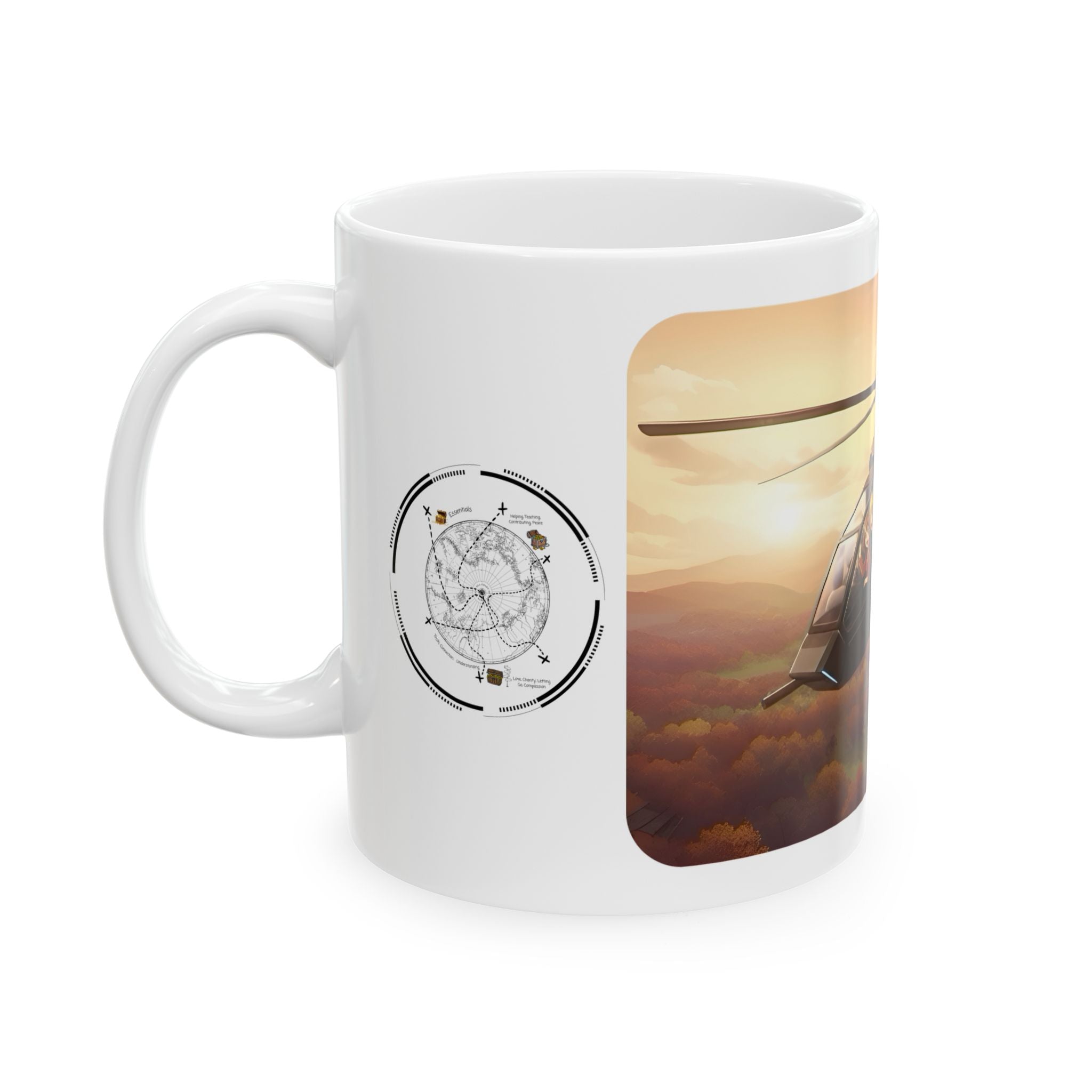 Touring Heli Over Autumn Fall Countryside White Ceramic Mug – Friends, Family & Imaginative Adventures, Celebrating Companionship, Creativity & Life’s Little Wonders Cup (11oz/15oz)