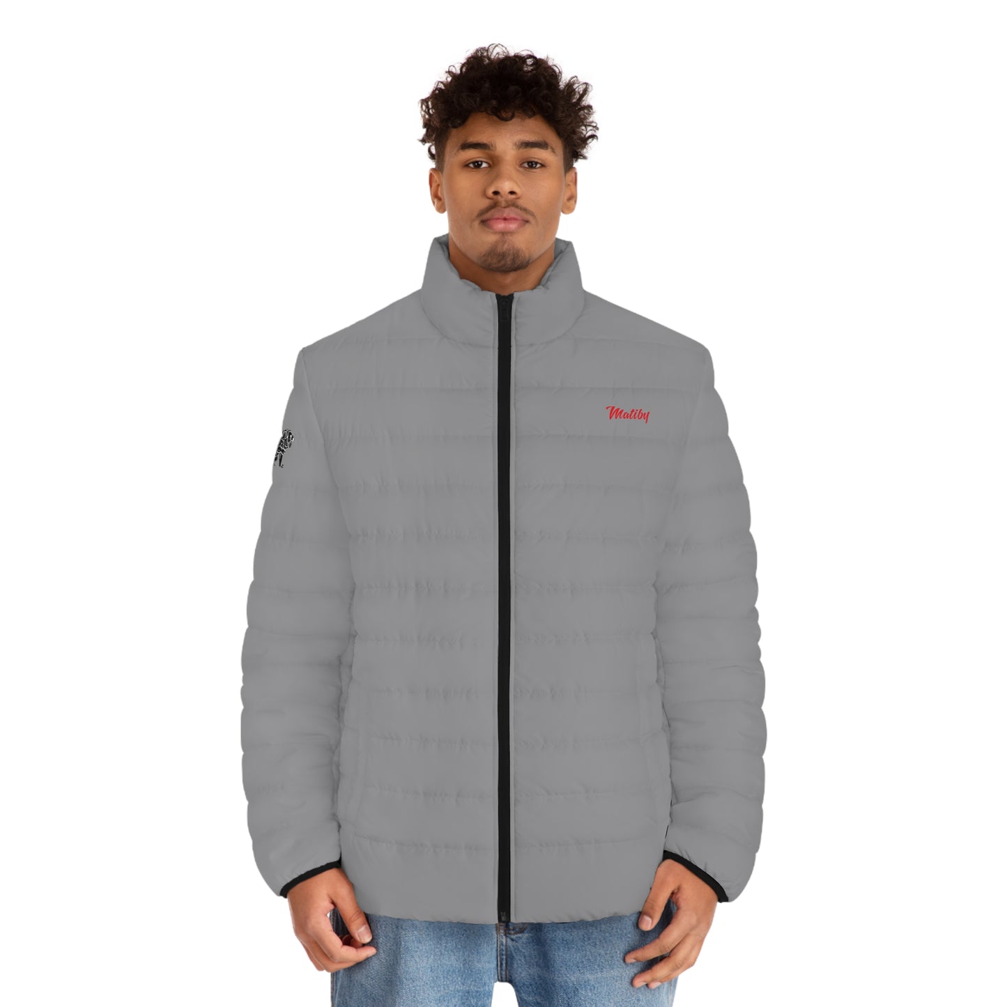 Men's Grey Puffer Jacket (AOP)