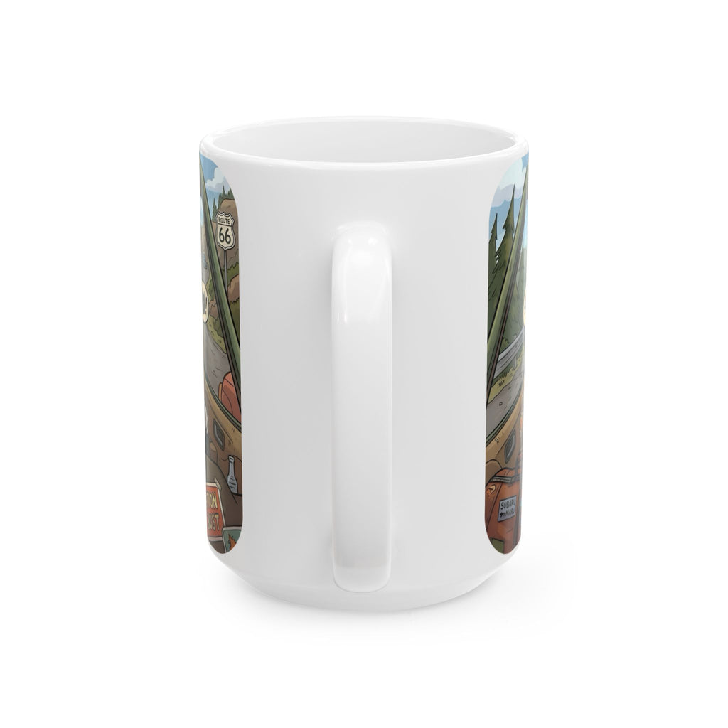 Angry Cats On A Road Trip White Ceramic Mug — Funny Kitty Crew Travel Cup (11oz, 15oz)